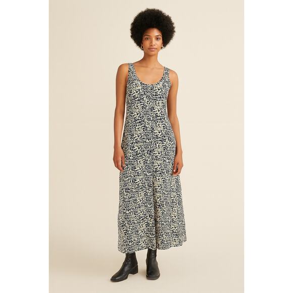 H&M Navy White Maxi Dress Medium Relaxed Coastal Chic Layering Minimalist Soft - Picture 1 of 6